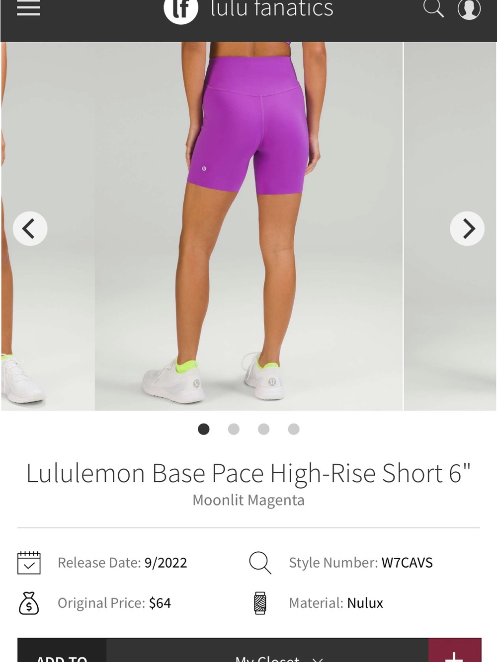 Like new, Lululemon Base Pace High-Rise Short 6", Moonlit Magenta, size 10